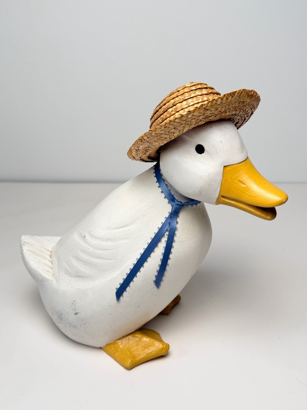 Vintage Glyn Snow Goose 1980's Resin Goose Figurine With hat and bow Cottagecore
